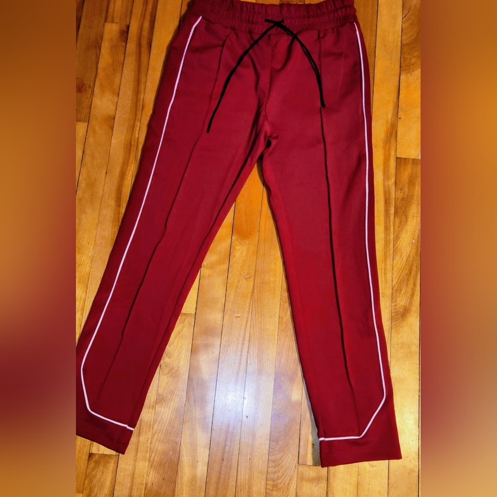 Men's Burgundy Track Pants with Contrast Piping